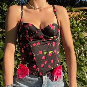 vintage la senza cherry print corset bustier